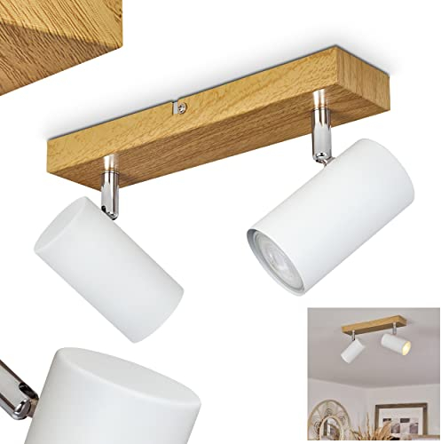 Deckenleuchte Javel, Deckenlampe aus Metall in Holzoptik/Chrom/Weiß, 2-flammig, 2 x GU10, ohne Leuchtmittel, Moderne Lampe mit 2 verstellbaren Spots