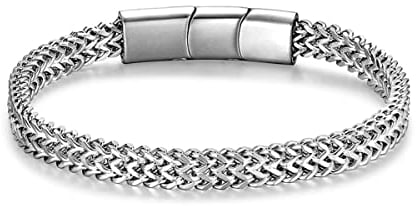 LUCKY2+7 Armband Herren-Edelstahl Magnetschnalle Verlängerungsschnalle Schwarz Silber