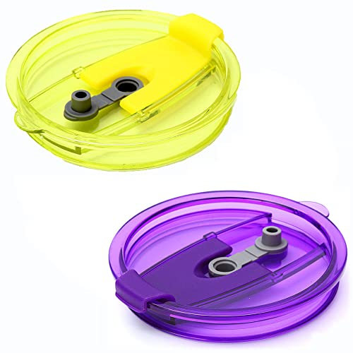 2 pcs Tumbler Replacement Lids,Spill-proof Splash Resistant Straw-friendly Cover for Yeti Rambler, Ozark Trail, Old Style Rtic,BPA Free & Straw Friendly (20 OZ pure color, purple&yellow)