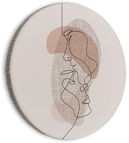 murando - runde Bilder abstrakte Gesichter 80x80 cm Leinwandbild 1 tlg Kunstdruck modern Wandbilder XXL Wanddekoration Design Wand Bild Gesicht Linie Skizze Zeichnung beige a-C-10014-bc-a