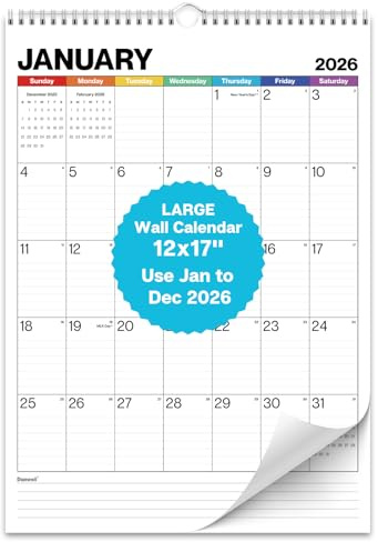 Dunwell Großer Wandkalender 2023–2024 – (bunt, 30,5 x 43,2 cm) großes Gitter 30,5 x 43,2 cm, Bürokalender 2023 2024 mit großen Tagesblöcken