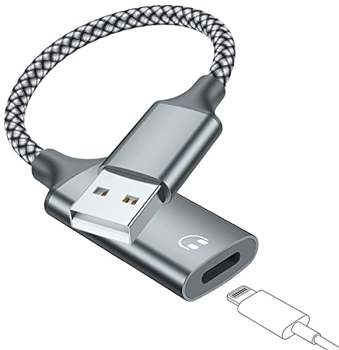 USB A to Lightning Audio Adapter Cable USB 3.0 Male to Lightning Female HiFi Audio Headphones Converter Fit with USB A MacBook Computer PC Support Volume Control Mic Nylon Braided (Grey)