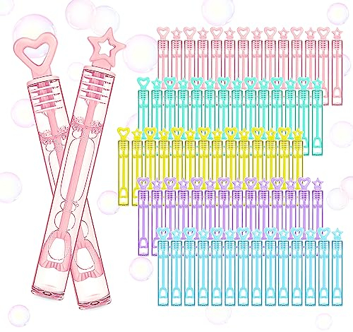 ABSOFINE 70 x Seifenblasen Hochzeit, 5 Color Hochzeit Seifenblasen mit Herz und Sterne Griff, Kindergeburtstag Mini Seifenblasen für Kinder Tischdeko Guest Gifts Geburtstag Party Taufe