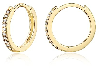 Gold Creolen für Frauen, 925 Sterling Silber Creolen mit Zirkonia, Leicht Klein Huggies Ohrringe Vergoldet Kreolen 8mm