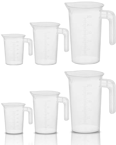 Juego de 6 vasos medidores transparentes pequeños con asa, calidad alimentaria, vasos medidores graduados, resistentes al calor, vasos medidores de precisión para laboratorio de cocina (50 ml × 2 100