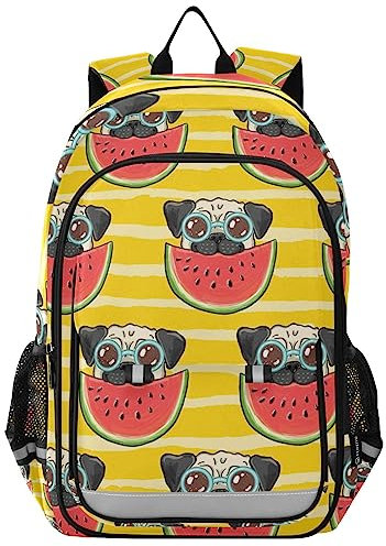 YOUJUNER Kinder Schulrucksack Mops-Hund-Wassermelone Schulranzen Schultasche Sporttasche Backpack für Mädchen Jungen