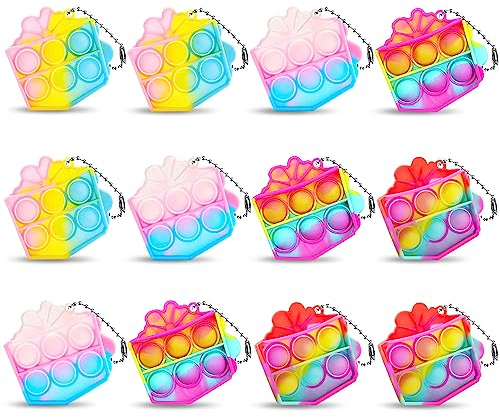 Yeefunjoy 12PCS Mini Pop Push It Fidget Jouet Porte-clés Sensoriel en Silicone, Squeeze Bubble Bulk, Gadgets de Fête d'Anniversaire pour Les Enfants Autistes