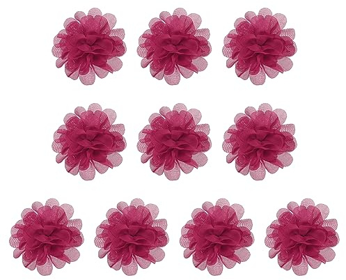 PATIKIL 10Stk 2.8 Chiffon Blumen Netz Stoff Nähen Gewebe Hot Rose | Ornamente, Stirnband Verzierungen, Für Heimwerker Handwerk Hochzeit Dekor, Blumen