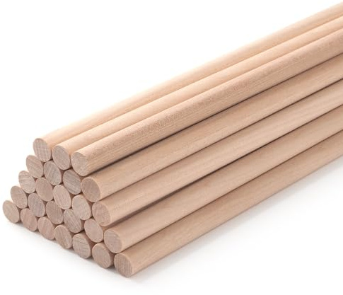 Wood Dowels Wooden Dowel Rods for Crafts, 25PCS 3/8 x 24 Round Macrame Wooden Sticks for Crafting, Unfinished Hardwood Sticks for Arts and DIYers, Tiered Cake Support and Wedding Ribbon Wands