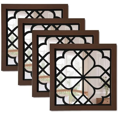 ZEXUIRU Rustikale Wandspiegel für Schlafzimmer, Badezimmer, Wohnzimmer, Eingangsbereich, Holz, Bauernhaus, quadratisch, einfach aufzuhängen, gerahmt, dekorativer Akzent, hängendes Wandspiegel-Set für