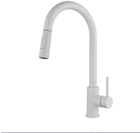 RADAAB Robinet Cuisine Blanc Mitigeur avec Douchette avec Bec extractible, pivotant à 360°, en Acier Inoxydable Massif,Blanc