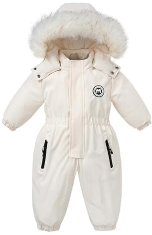 Bebis flickor snökläder barn sparkdräkt vattentät jumpsuit skidjackor pojkar fleece vindtät kappa utomhuskläder, Vitt och blått, 2-3 ans