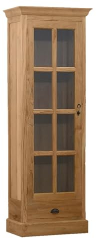 Teako Design Vitrine Pukavik Landhausstil Teak Massivholz, 210 x 69 x 40 cm, Nachhaltiges Teakholz, Wohnzimmer Möbel, Landhausstil, Langlebig und Robust, naturfarben, Pflegeleicht