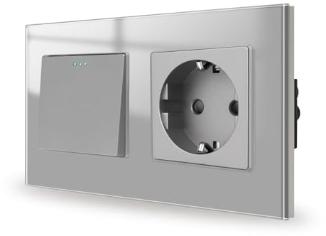 JIMEIDA Lichtschalter mit Steckdose Grau Unterputz 1 Fach 1 Weg Glas Steckdose Taste Schalter Wandschalter Kristall Kippschalter 157 * 86MM,10 Amp,250 V
