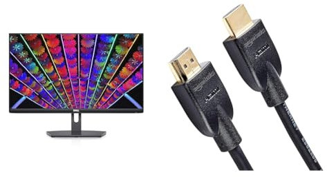 Dell S2421NX 24 Inch Full HD (1920x1080) Monitor, 75Hz, IPS, 4ms, AMD FreeSync & Amazon Basics HDMI Cable, 18Gbps High-Speed, 4K@60Hz, 2160p, Ethernet Ready, 7.6 m, Black
