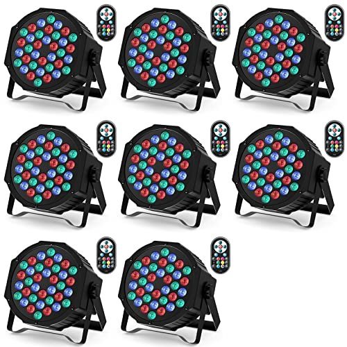 DELIBANG 8PCS Par LED Lampe de Scène, 36 LED RGB Lumière Fête Eclairage de Scène Effet DMX512 avec Télécommande et Son Activé, Lumiere DJ pour Disco Party Mariage Halloween Noël