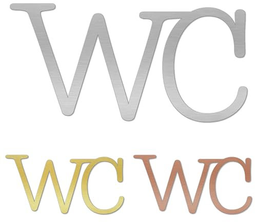 banjado® WC Schild selbstklebend/Graviertes Türschild WC Design WC 2 / Toilettenschild 24x12cm / WC Aufkleber in Gold Optik/Badezimmer Schild