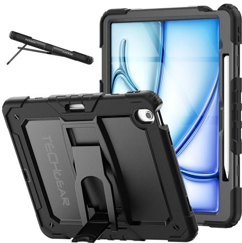 TECHGEAR ArmourSHIELD - Funda para Apple iPad Air de 13 pulgadas M3/M2 (2025/2024), cuerpo completo, resistente, a prueba de golpes, con soporte plegable y protector de pantalla, color negro
