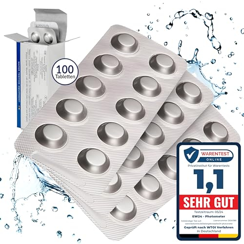 100 Rapid Wassertest-Tabletten für Schütteltester | 50x pH-Wert Phenol Red | 50x DPD1 Freies Chlor | Schnell auflösend | Nachfüllpack | 10 Jahre Haltbarkeit