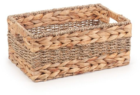 Woodluv Wicker Storage basket, Hand woven Display Hampers, Seagrass Water Hycanith Bathroom Bedroom Storage Basket for Shelves, Home or Office, Home Décor, 30 x 20 x 13 cm - Medium