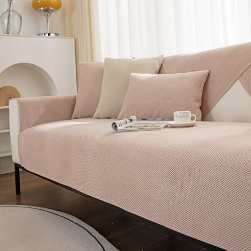 JUNLEBUYI Sofabezug Baumwolle Leinen Sofa überwurf Couch überzug Sofa Schutzdecke rutschfest Sofabezug Ecksofa Couchbezug L Form Sofa überzug 3 Sitzer / 4 2 1 Sitzer (70×180cm,Rosa #)