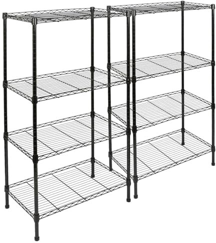 Harbour Housewares 4-Tier Shelving Units - 2 Pack - 122 x 60 x 35cm - Black 4 Shelf Storage Unit with Adjustable Shelves & Levelling Feet Free Standing Garage Storage, Kitchen Organisation Wire Rack