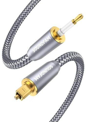 SOUNDFAM 3m Mini-TOSLINK Optisches Audiokabel Mini-TOSLINK auf TOSLINK, Digitales S/PDIF/Glasfaserkabel für Soundbar, Chromecast Audio, Stereoanlage/Verstärker, HiFi-Geräte–Grau