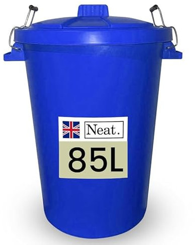 Neat. Extra Large Plastic Dustbin with Clip Locking Lid - Heavy Duty Garden Bin for Rubbish, Recycling, Animal Feed, and Storage, 85 Litre, Dark Blue, Pack of 3