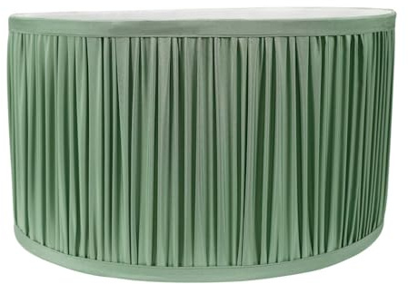 ValueLights | Large Easy Fit Green Ruched Pleated Drum Light Shade Living Room Bedroom Hallway Lampshade | Shades, Home Décor & Improvement Essential | Included LED Bulb | 350mm Shade Width