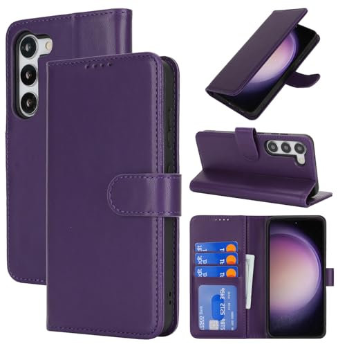 Zouzt for Samsung Galaxy S23 Wallet Case with Card Holder Premium PU Leather Flip Folio Magnetic Stand Shockproof Protective Phone Cover for Samsung Galaxy S23, Dark Purple