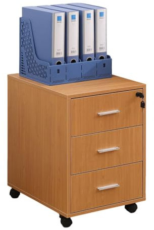 Armoire de rangement verrouillable à 3 tiroirs en bois de hêtre avec serrure à clé