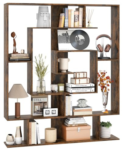 COSTWAY Libreria Scaffale Geometrico Spirale ad Angolo Retto a 7 Ripiani, Scaffale Espositivo in Legno Salvaspazio, Libreria per Camera da Letto, Soggiorno e Salotto, 125 x 22 x 150 cm (Marrone)