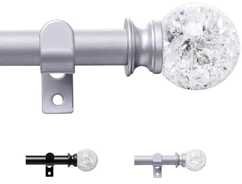 Gardinenstange，67-107cm Vorhangstange Ausziehbar mit Kristallköpfen，16 mm Durchmesser ， für Wohnzimmer, Esszimmer, Küche und Arbeitszimmer，Silber
