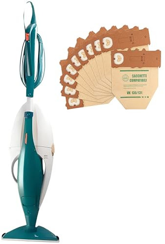 Aspirapolvere Folletto VK131 - RIGENERATA - Con 2 Anni Di Sacchetti Compatibili, 3 Super Velocità, Setole Reversibili per Marmo & Parquet, Avvolgicavo Girevole (2 ANNI GARANZIA CON THE POINT FOLLETTO)