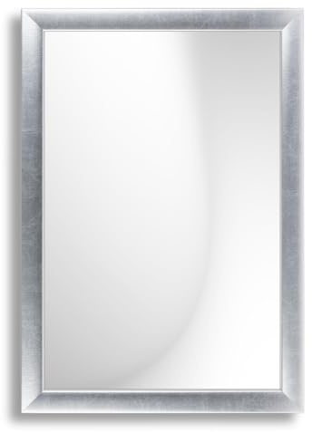 Infantasie N°3 Wandspiegel mit Rahmen nach Maß 60x80 cm, Silber | Echtglas, abgerundete MDF-Profilleiste 38 mm foliert, HDF-Rückwand, Aufhängung horizontal/vertikal, handgefertigt