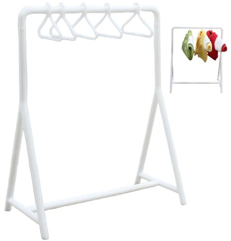 Doll Garment Rack with Clothes Hanger, Doll Clothes Storage with 6 Hangers, 1:12 Scale Realistic Plastic Mini Garment Rack Dollhouse Furniture for Bedroom Must-Have Accessories