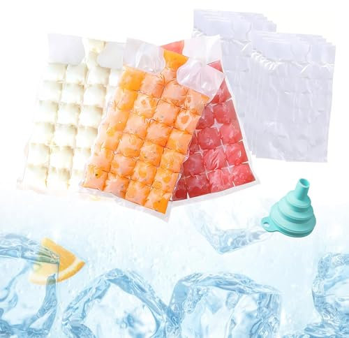 60Pack Ice Bags for 1440 Ice Cubes, Disposable Freezer Bag with Convenient Funnel, Ice Cube Bags for Parties, Camping, Travel, Kitchen