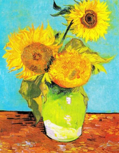 Three Sunflowers in a Vase - Vincent van Gogh - Notebook: 120 Lined Pages, College Ruled, 8.5x 11 Journal Diary Notepad
