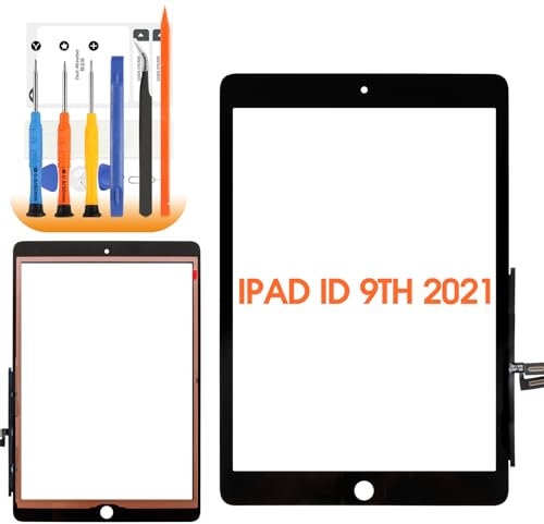 Touch Screen for iPad 9 2021 10.2 Touchscreen for iPad 9th Gen 2021 10.2 Inch A2602 A2603 A2604 A2605 Screen Replacement Digitizer Glass Panel with Repair Tools, Black (Not LCD) (Without Home Button)