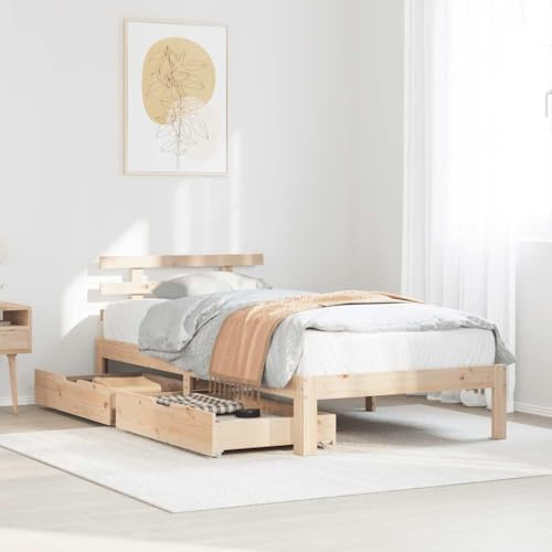 vidaXL Bed Frame with Drawers, Bed Base for Bedroom, Mattress Foundation for Double Bed, Bedstead, Modern Style, 90x190 cm Single Solid Wood Pine