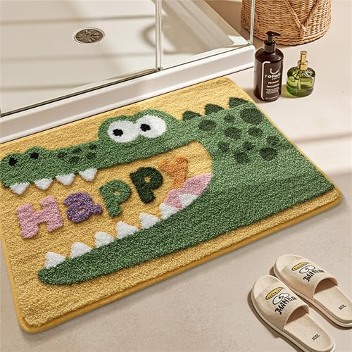 Trlyane Badteppich rutschfest Waschbar 50 x 80 cm, Mikrofaser, Krokodil | Weicher Saugfähiger Badezimmerteppich, Rutschfeste Badematte aus Mikrofaser mit Tiermotiv für Bad, Dusche und Eingang
