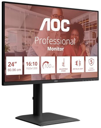 AOC X24E4U 24 inch WUXGA Monitor 100Hz, IPS Panel, 4ms GtG, HDR Mode, Height Adjustment, Speakers, (1920x1200 HDMI 1x 1.4 DP 1x 1.4 USB Hub) Black
