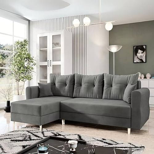 Agritrade AK Zako L Corner Sofa Bed with Storage – Reversible Chaise & Pull-Out Guest Bed (Grey)