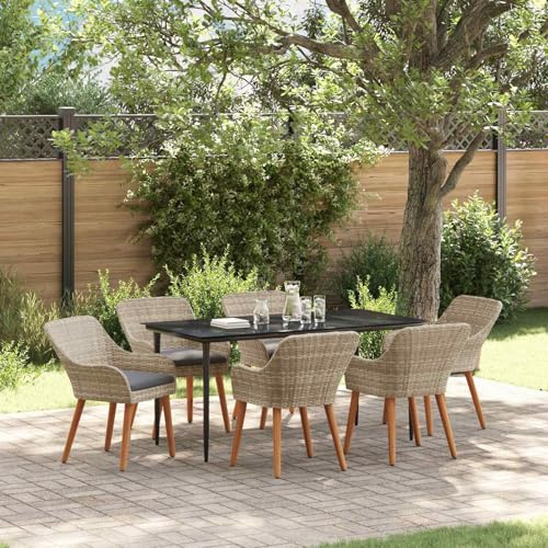 Mandloder Essgruppe Hellgrau Poly Rattan, 6-Sitzer, wetterfestes Gartenmöbel Set mit schmalen Beinen, langlebig für Terrasse, Balkon, Outdoor-Bereich