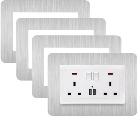 JJWNMLL 4Pcs Double Light Switch Cover Plates Silver 14.6 * 8.6cm | 5.75*3.38 Inch Light Switch Surround,Surround Double Light Switch Cover,Switch Sticker Cover,For Home Wall Switch Decoration
