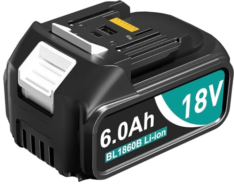 6Ah Ersatzakku für Makita 18V Akku Kompatibel 18 V Li-Ion Ersatzakku BL1855B mit LED-Anzeige und USB-Anschlüssen