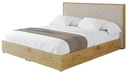 ALTDECOR Polsterbett mit Bettkasten und Lattenrost, Bett mit Kopfteil, Boxbett ohne Matratze, Doppelbett mit Stauraum - ENZO10-140x200 Creme - Tilia 03