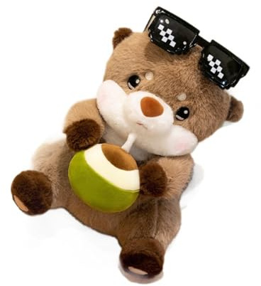 AQCQDQ Otter Kuscheltier mit Kokosnuss, Süßes Weiches Otter Plushie Spielzeug, zum Kuscheln und Spielen, Kinder & Erwachsene (27 cm,Braun)
