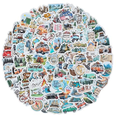 AOZUO 206 Stück Reiseaufkleber, Reise Scrapbooking Aufkleber Mini Größe Travel Stickers Journaling Aufkleber Zubehör für Notizbuch, Fotoalbum, Wasserflaschenalbum, Handyhülle, Laptop