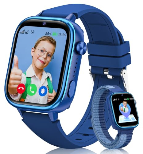 RUXINGX Smartwatch Bambini con GPS, Videochiamate, 4G Orologio Chiamate Blu